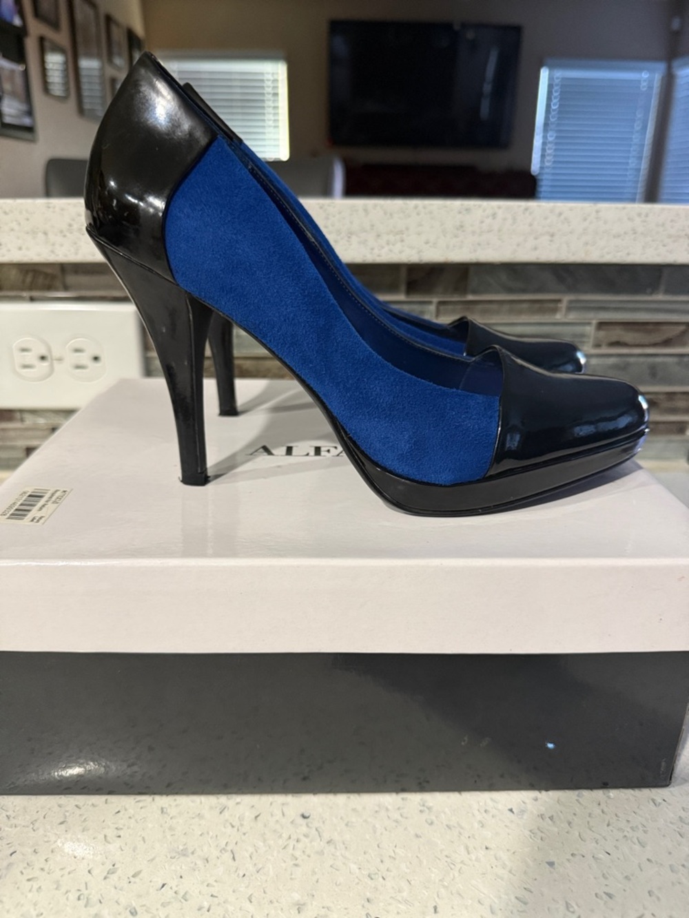 Alfani Blue and Black Pointed Patent Toe Pumps